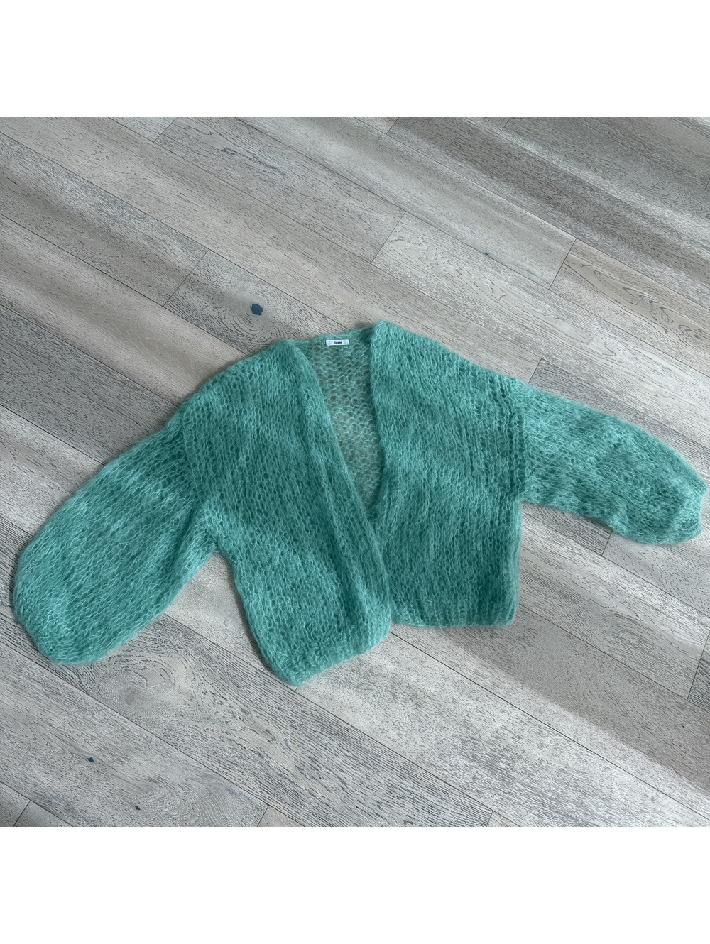 Maiami Green Mohair Blend Mint Open Knit Bomber Cardigan Euro S/M
